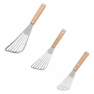 Set of three stainless steel fish turner spatulas with slotted blades