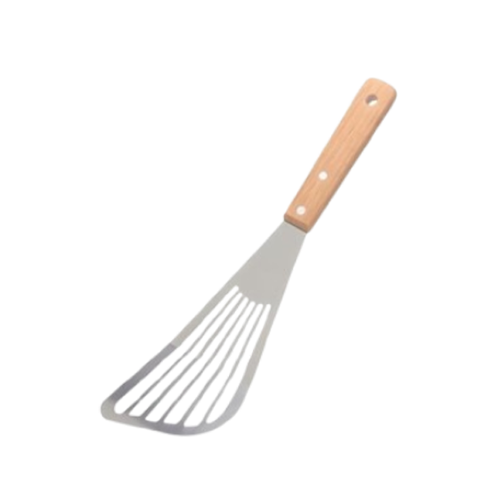 Extra wide stainless steel fish turner spatula with flexible slotted blade