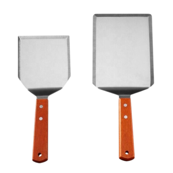 Stainless steel BBQ griddle spatula set with wide flat blades