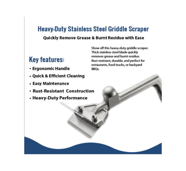 Professional heavy-duty stainless steel griddle grill scraper