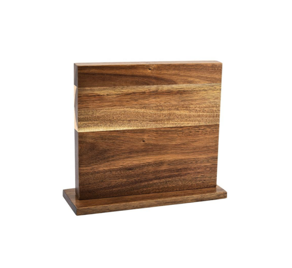 Acacia Wood Magnetic Knife Holder and Block with visible knives