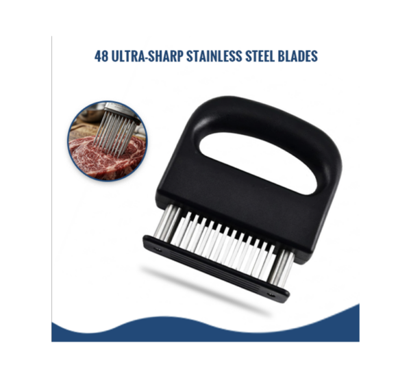 Meat tenderizer with 48 stainless steel needle blades and ergonomic handle