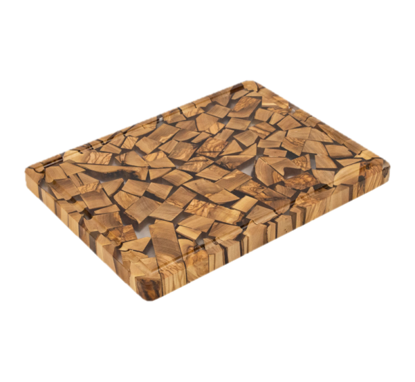 Handmade olive wood epoxy resin serving board with natural grain