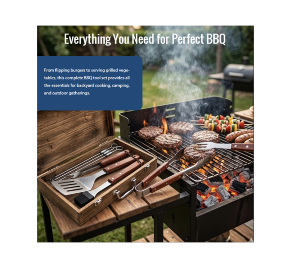 Premium 18pcs wood BBQ tools accessories set with storage box