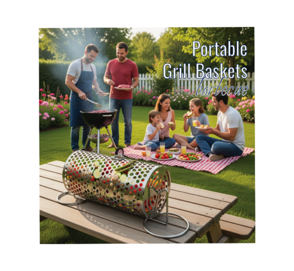 BBQ Grill Gear cylindrical grill basket stainless steel rotating grill basket