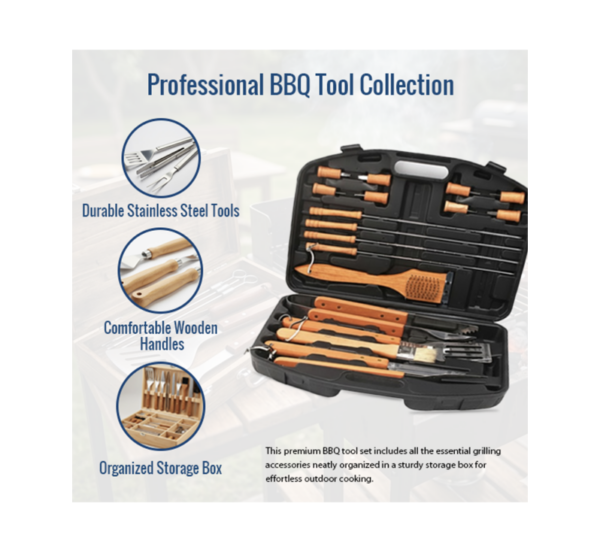 Premium 18pcs wood BBQ tools accessories set with storage box