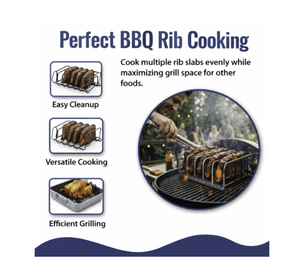 Large stainless steel rib rack holding multiple ribs upright