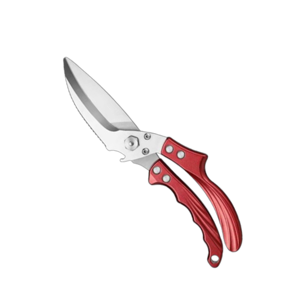 Heavy duty BBQ scissors with red handles for poultry cutting