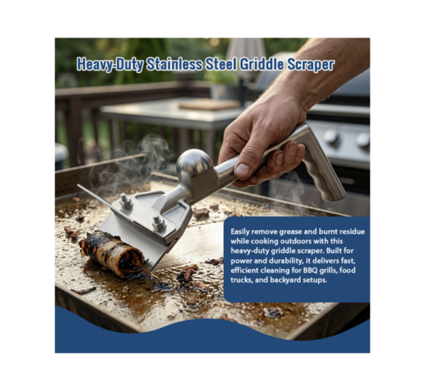 Professional heavy-duty stainless steel griddle grill scraper