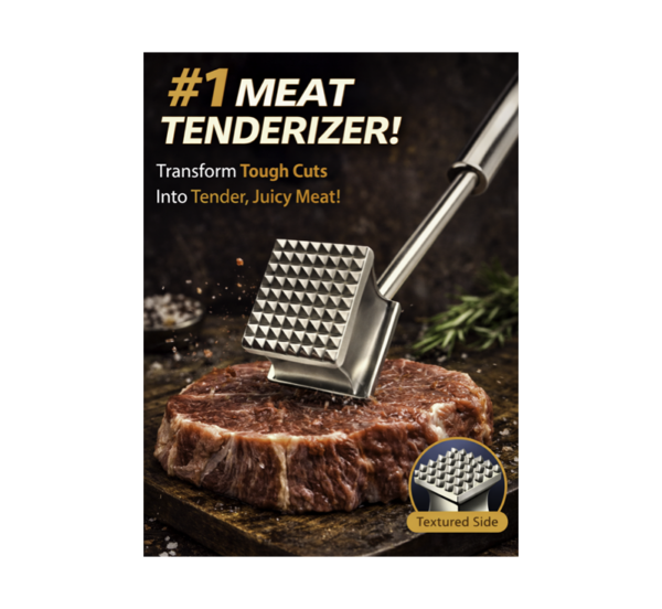 Dual-Side Meat Tenderizer Hammer with textured and flat sides