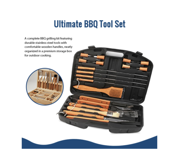 Premium 18pcs wood BBQ tools accessories set with storage box