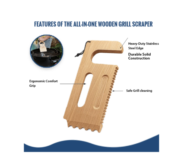 Bristle-free wooden grill scraper cleaning metal grill grates