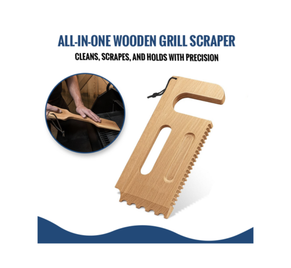 Bristle-free wooden grill scraper cleaning metal grill grates